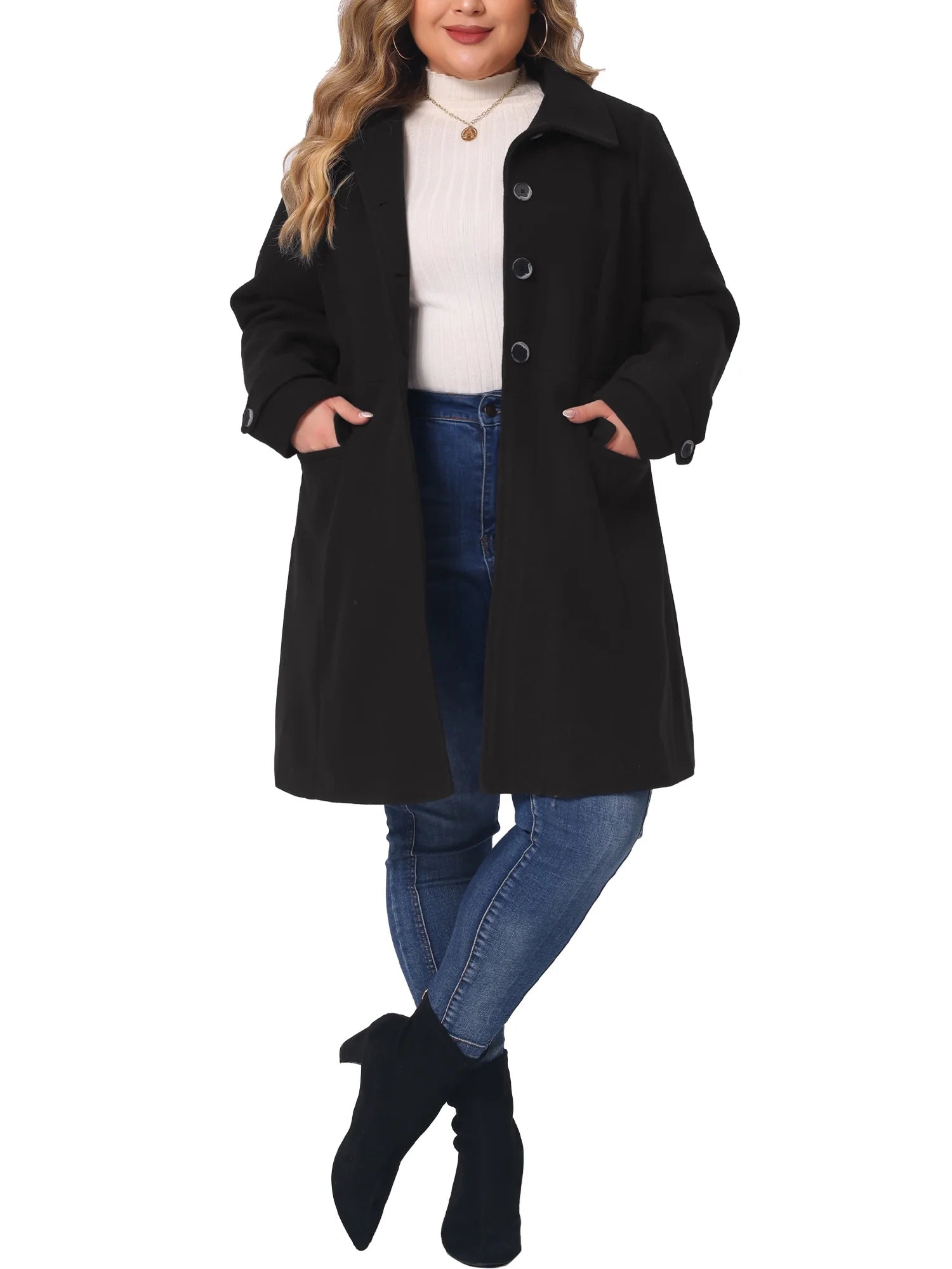 Plus Size Turndown Collar Long Coat G94497