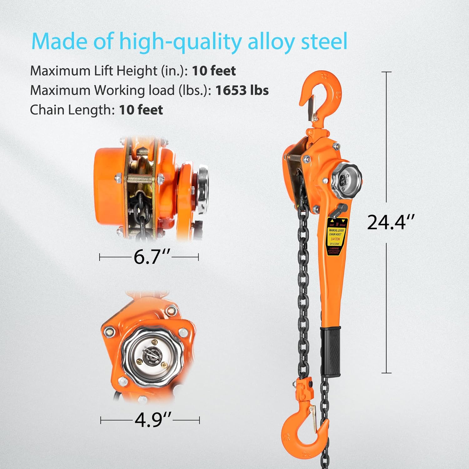 3/4 Ton Capacity 5 Feet Lever Chain Hoist with 2 Hooks T88028
