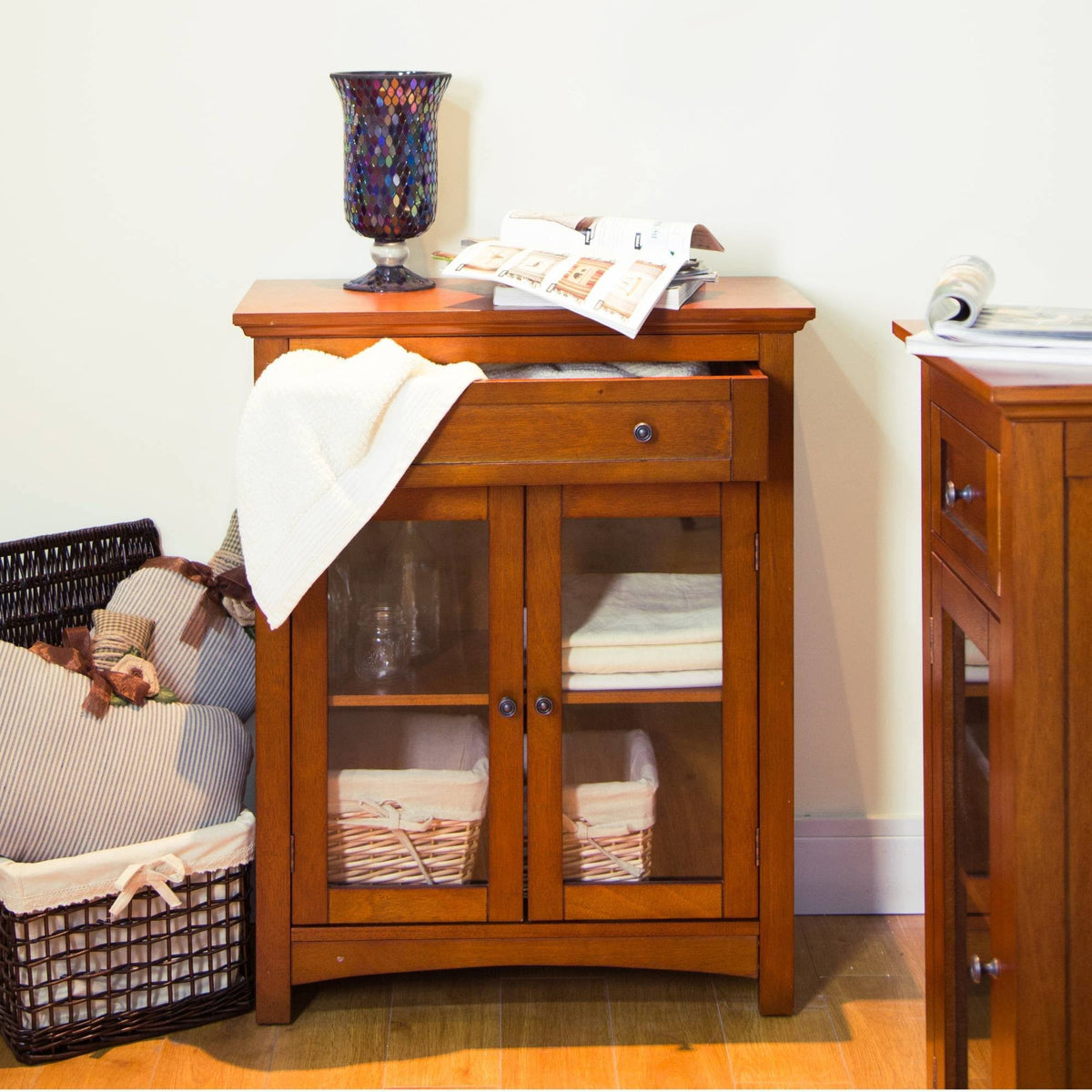 Russet Shelved Floor Cabinet with Double Doors P58521