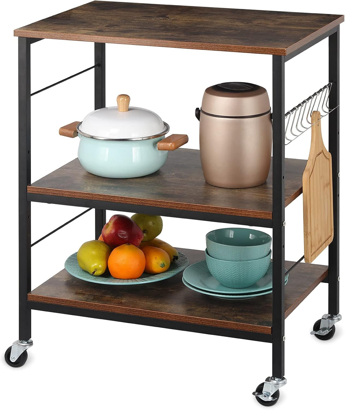 3 Tier Rolling Kitchen Cart with 10 Hooks S718