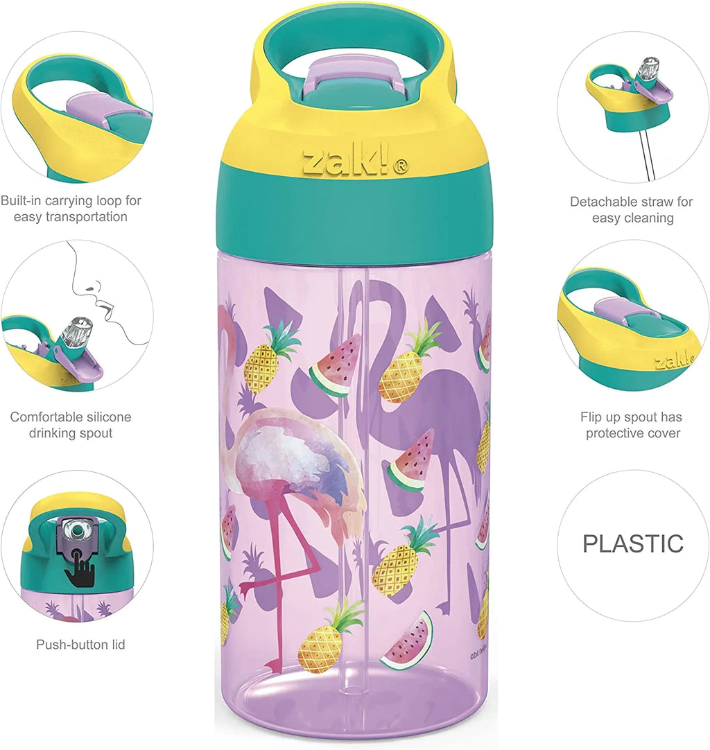 16oz Durable Plastic Kids Water Bottle with Straw and Carrying Loop, 2PK Set Y9443