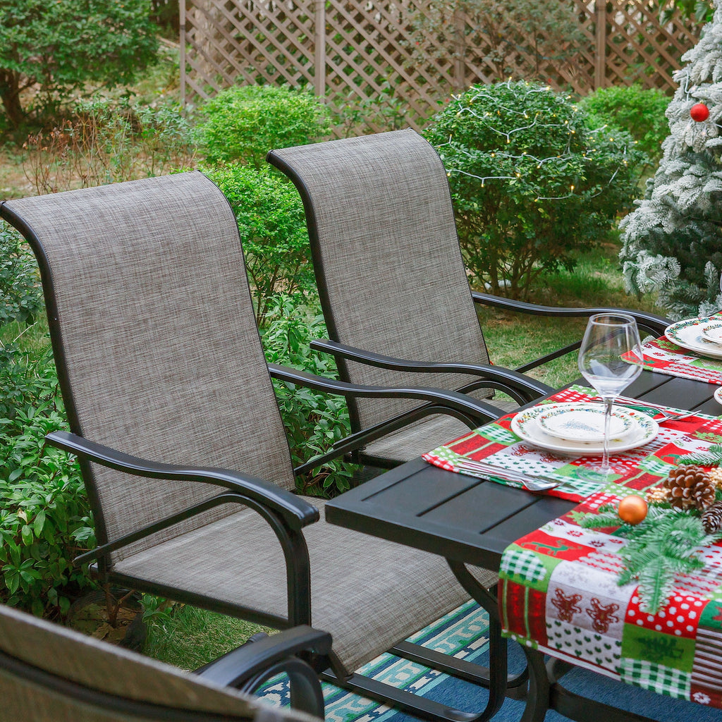 7-Piece Outdoor Patio Dining Set with 6 Rocking Chairs and 1 Metal Table N451997