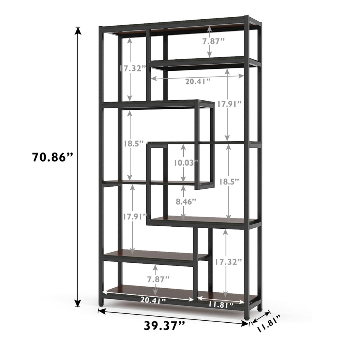Black Staggered Bookshelf Etagere Bookcase P3268