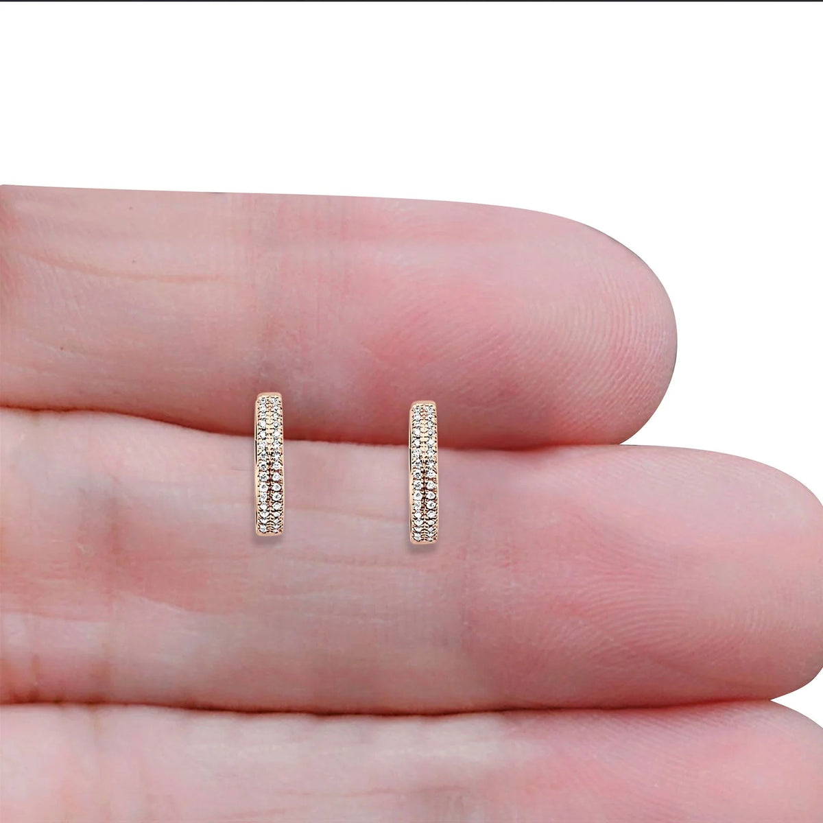 14K Rose Gold Hinged Huggie Hoop Diamond Stud Earrings H9612