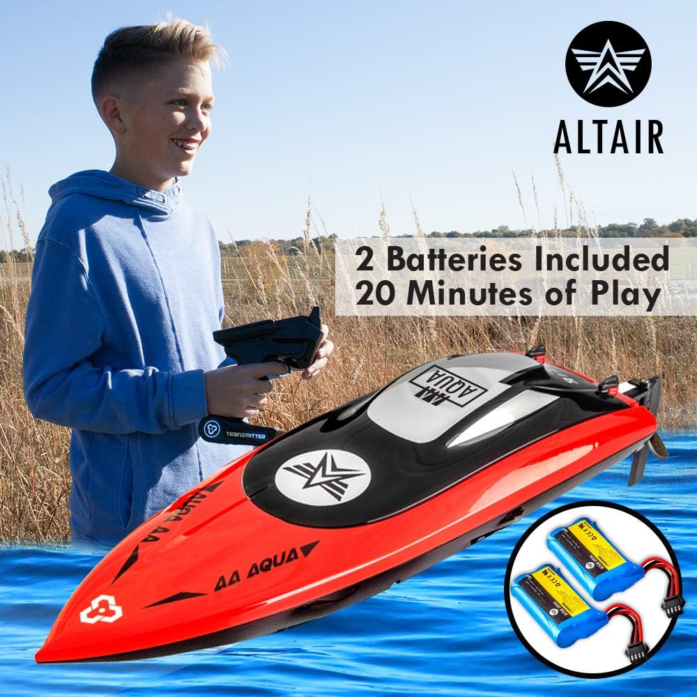 RED RC Boat with 2 Batteries, 30 km/h H36685