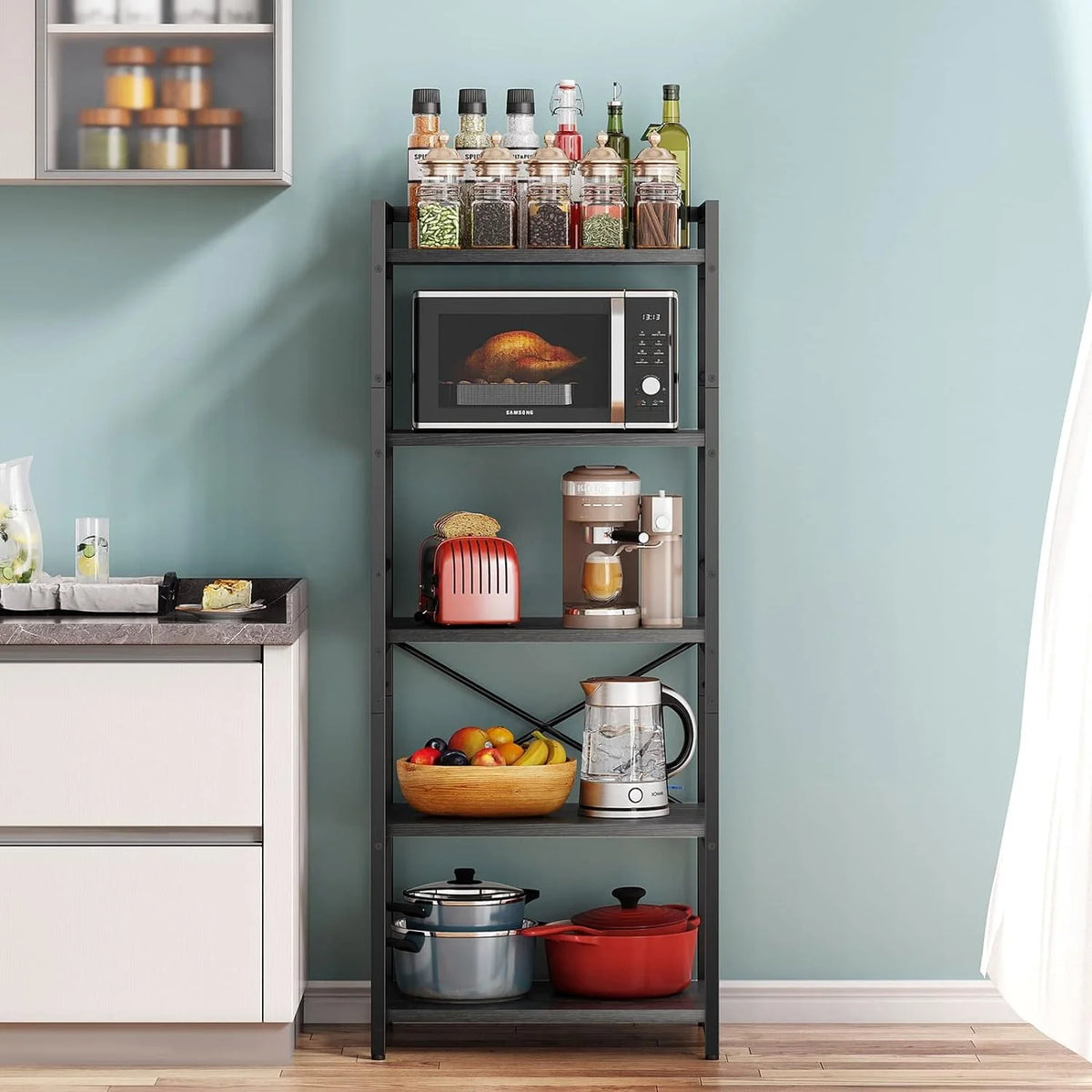 5-Tier Bakers Rack with Storage, Black Z804947