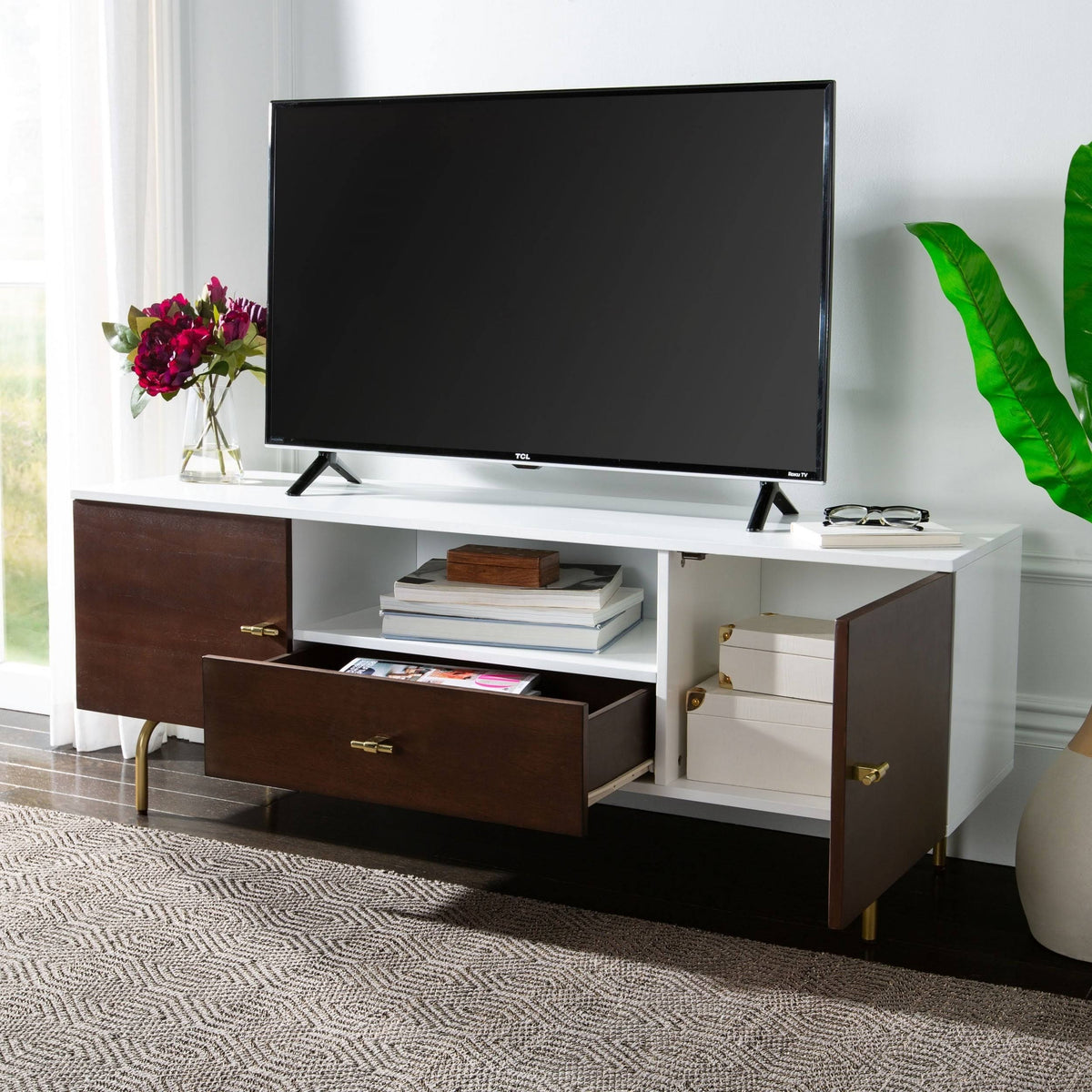 Cream White Washed Media Stand P8634