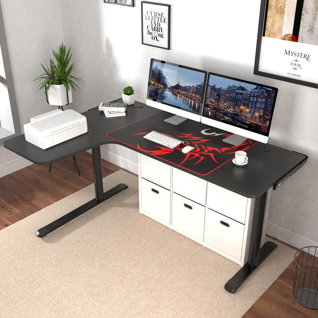 Black L Shaped 60 Inch Corner Gaming Desk with Mouse Pad and Cable Management Z460