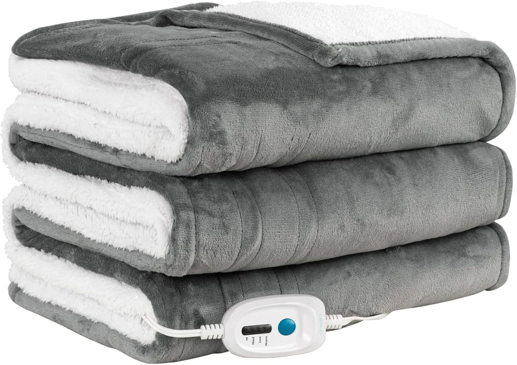 Blue 62 x 84 Electric Sherpa/Fleece Reversible Heating Blanket Throw Y2643