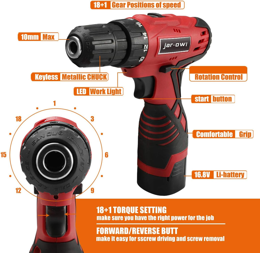 Cordless Drill Set with Case, 16.8V, 2 Batteries, Pack of 2 R53049