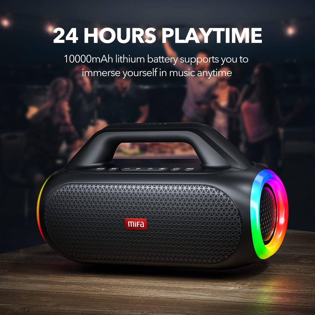 Portable Bluetooth Speaker with 2 Subwoofers, 2 Tweeters, LED Light, IPX7 Waterproof, 24H Playtime, 60W T678495