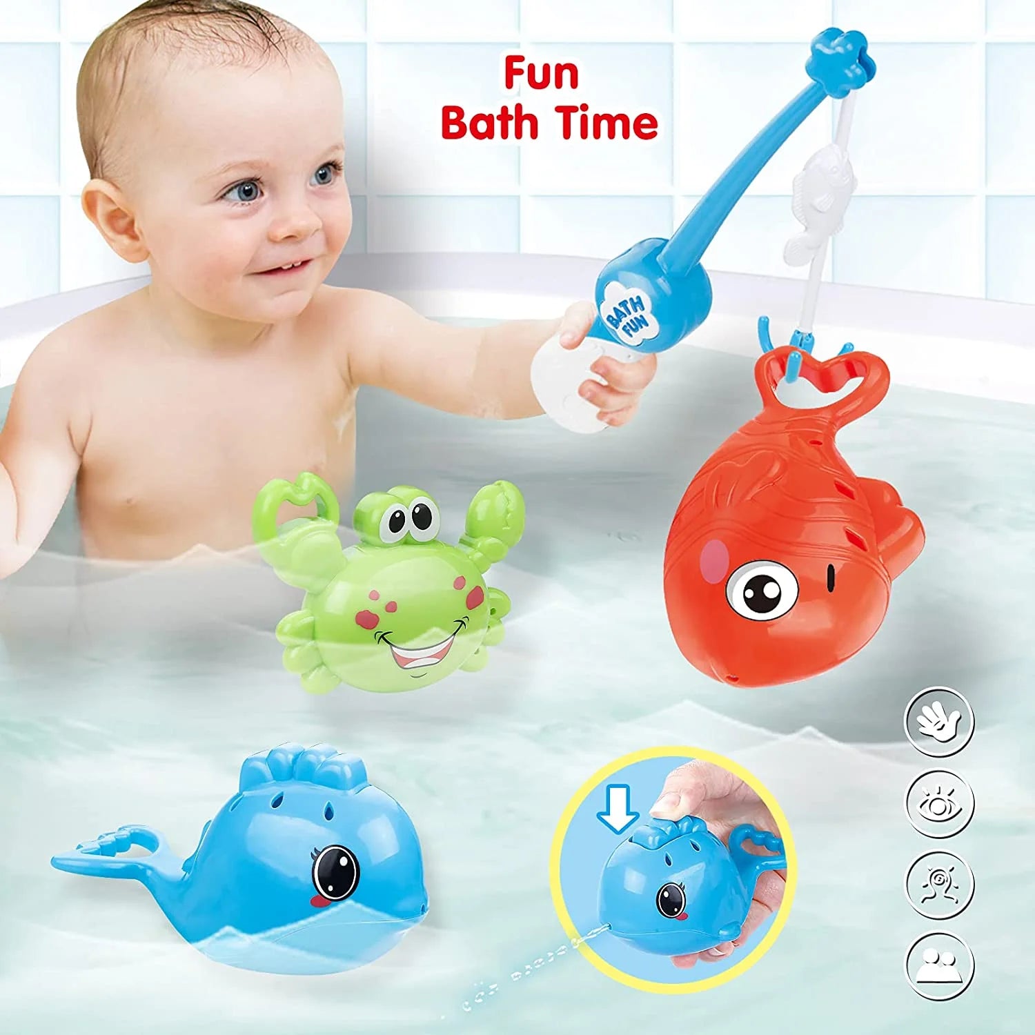 Mold Free Fishing Games Swimming Whales Water Table Pool Bath Toy for Toddlers R182986