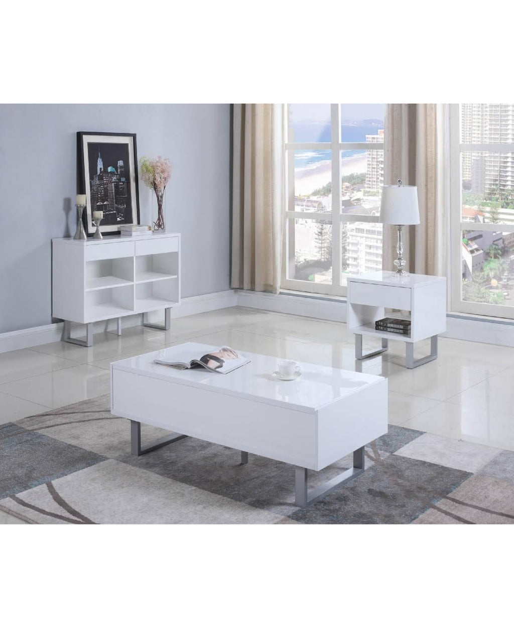 White 1-Drawer Rectangular End Table H166