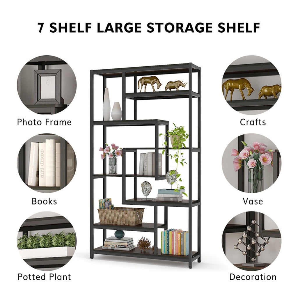 Black Staggered Bookshelf Etagere Bookcase P3268