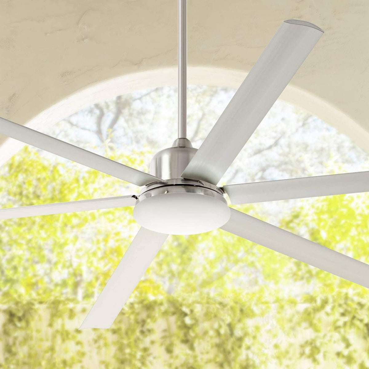 Brushed Nickel Damp Rated Indoor Outdoor Ceiling Fan with Light LED Remote Control A60202