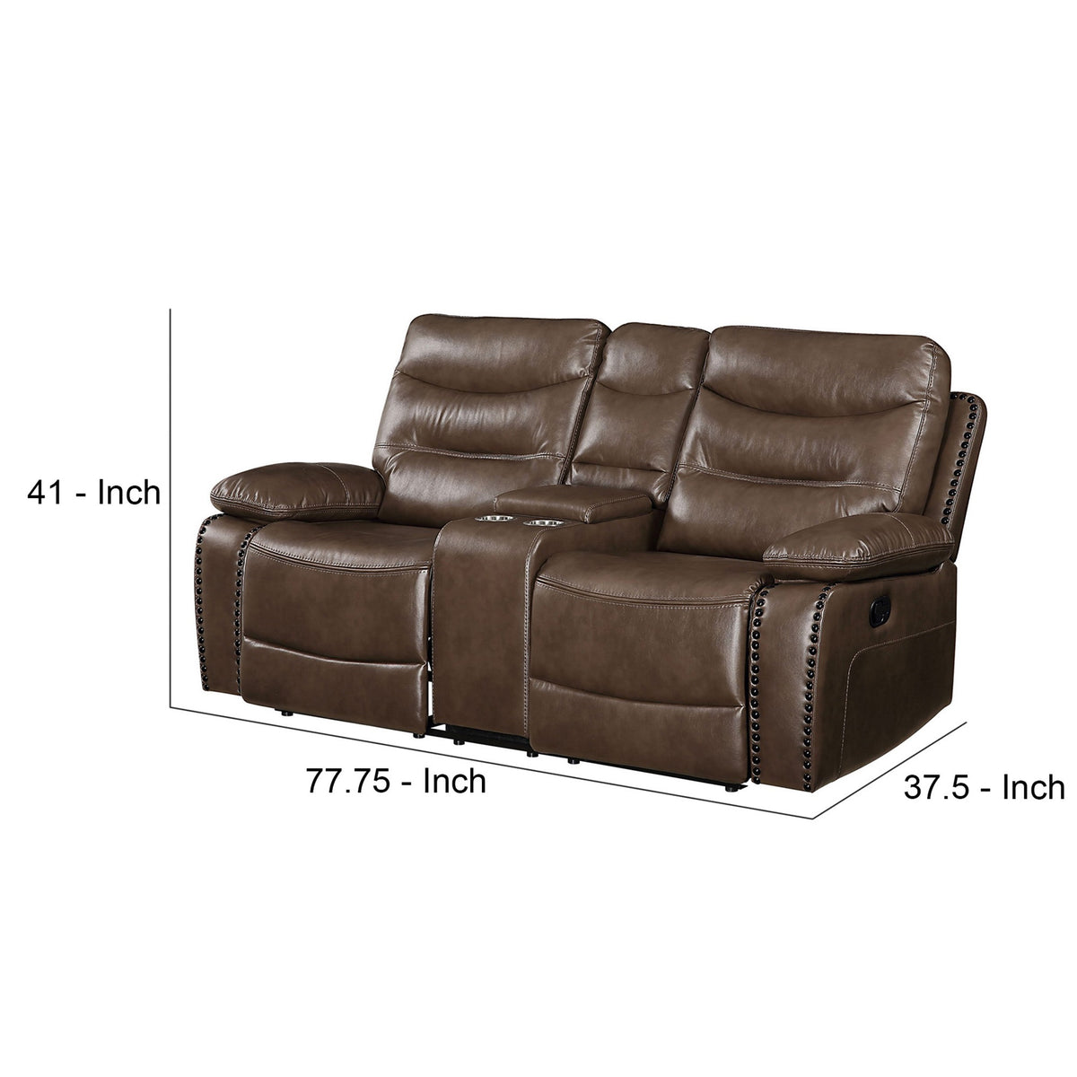 Brown Leatherette Motion Loveseat with Tufted Seat A141