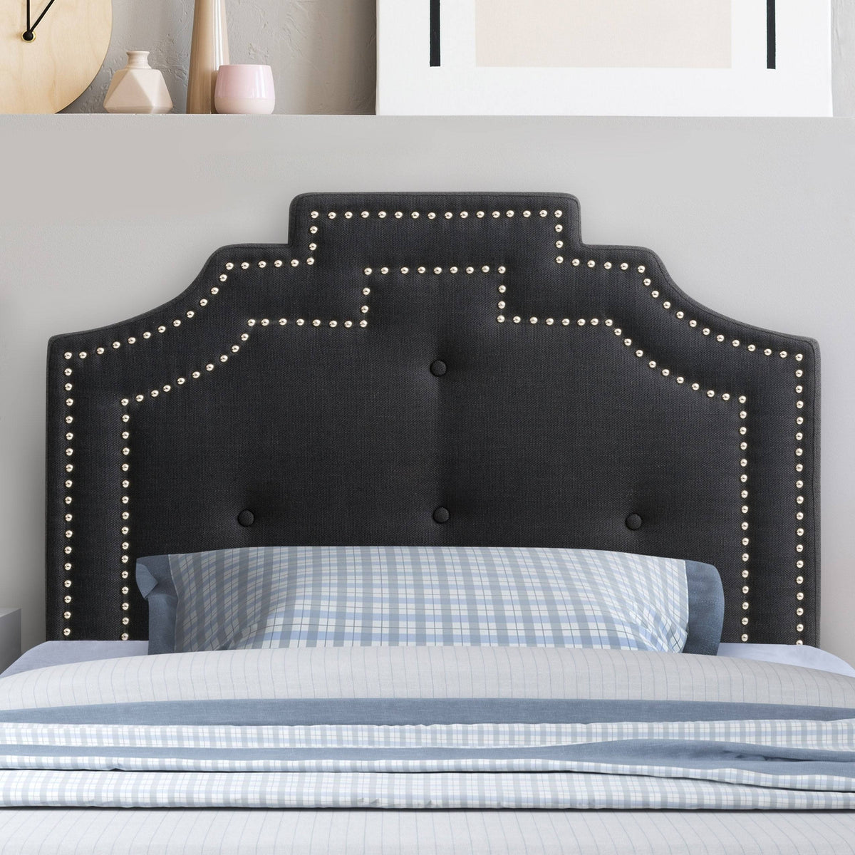 Navy Blue Button Tufted Headboard O8790