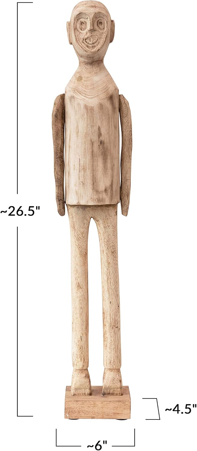 Hand-Carved Mango Wood Standing Figure Décor, Brown Pack of 2 U20721