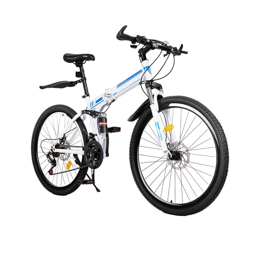 26" 21-Speed Folding Mountain Bike Dual Disc Brake MTB Bicycle J71834