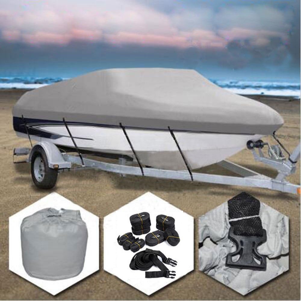 Grey 600D Oxford Fabric Waterproof Boat Cover with Carrying Bag C47117