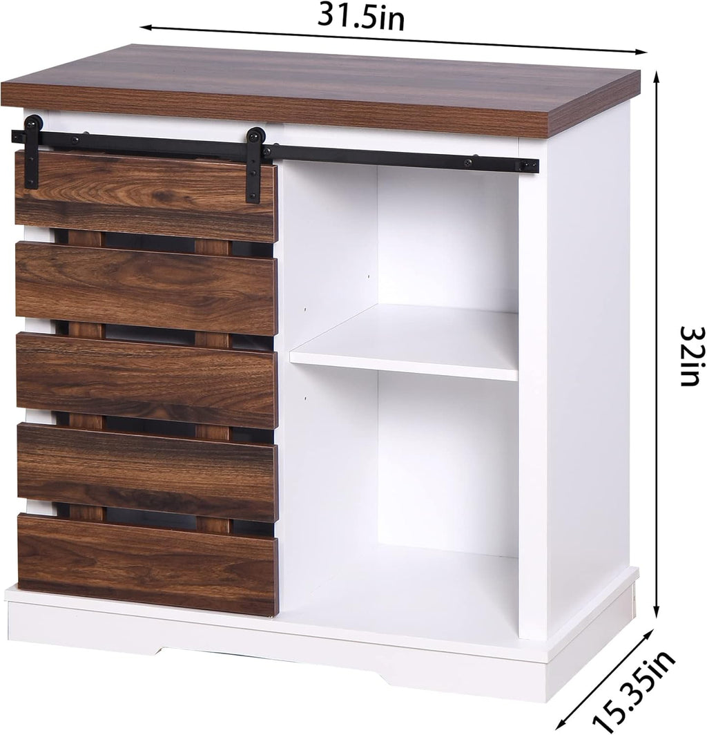 Wooden Storage Cabinet with Sliding Barn Door and Interior Shelves P4608