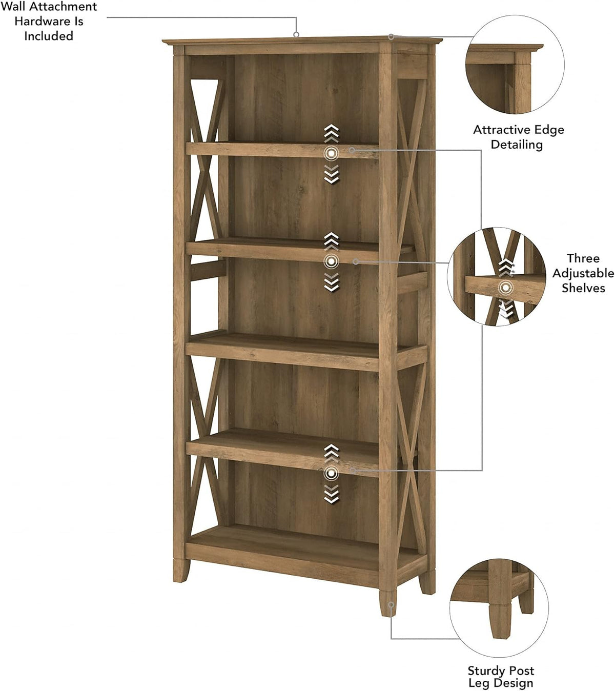 5 Shelf Bookcase Set, Reclaimed Pine V194