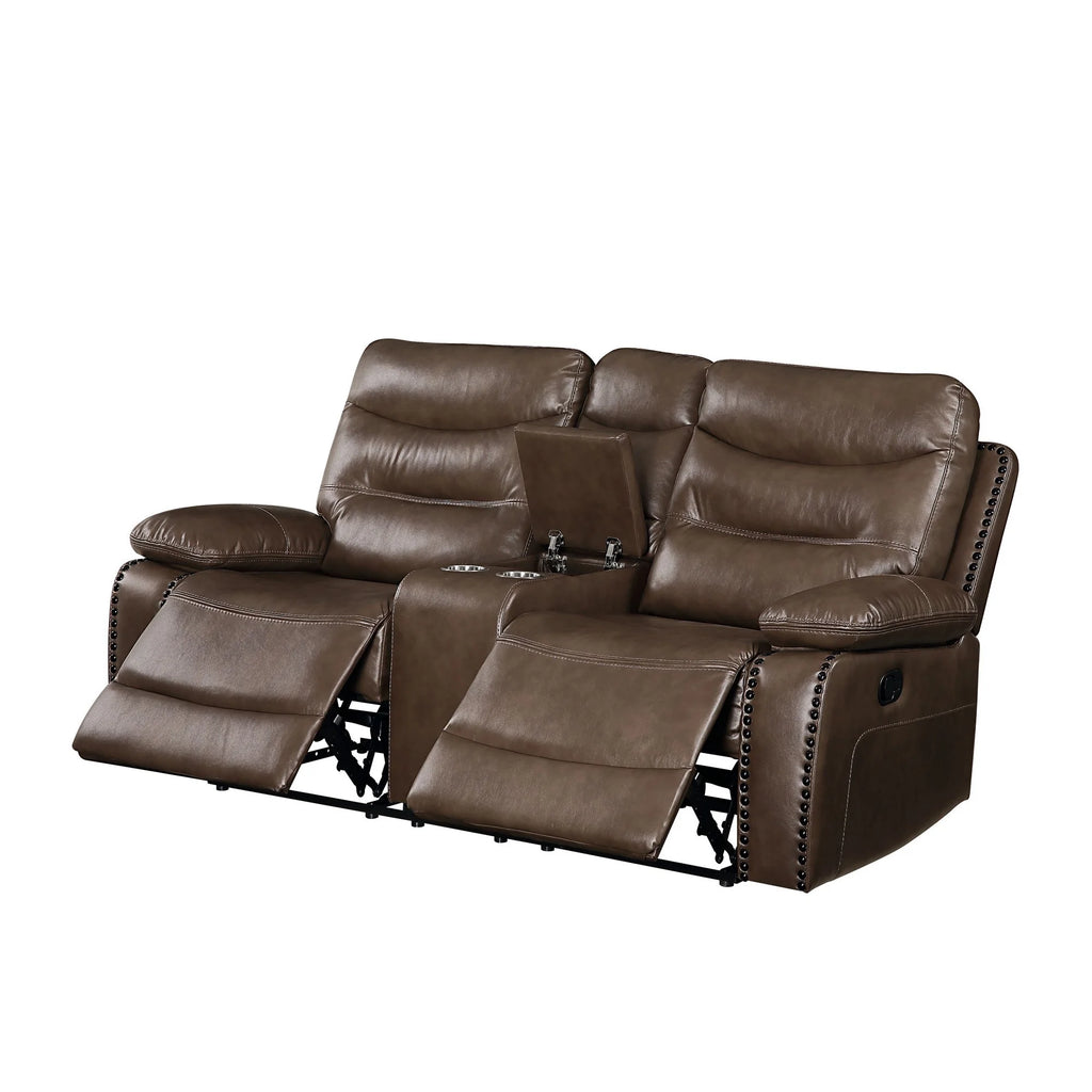 Brown Leatherette Motion Loveseat with Tufted Seat A141