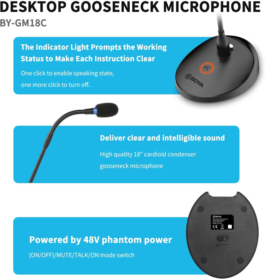 Desktop Gooseneck Condenser Microphone 18" with Mute Button LED Indicator XLR Mic C62939