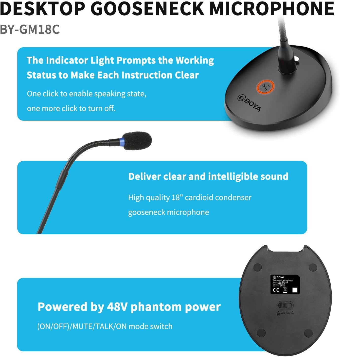 Desktop Gooseneck Condenser Microphone 18" with Mute Button LED Indicator XLR Mic C62939