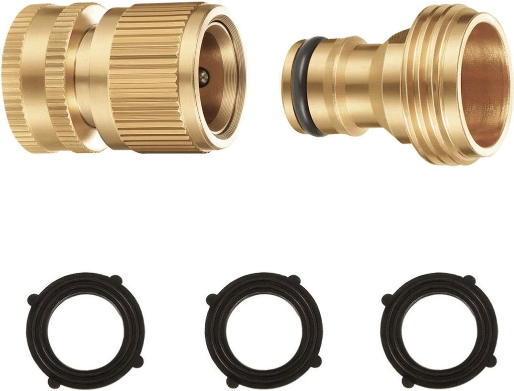Solid Brass 3/4 inch GHT Garden Hose Quick Connector Set, Pack of 2 E4069