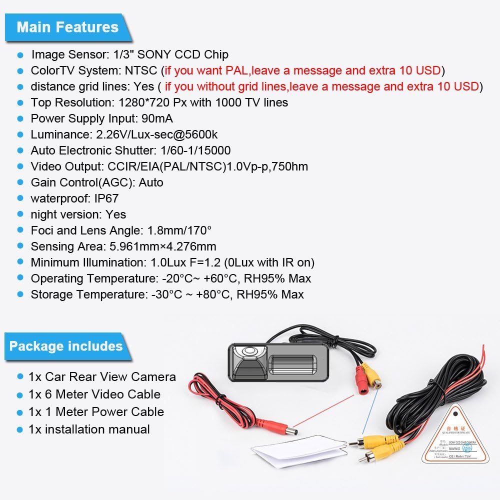 Waterproof Night Vision HD CCD License Plate Light Camera Rear View Backup Camera Pack of 2 K8426