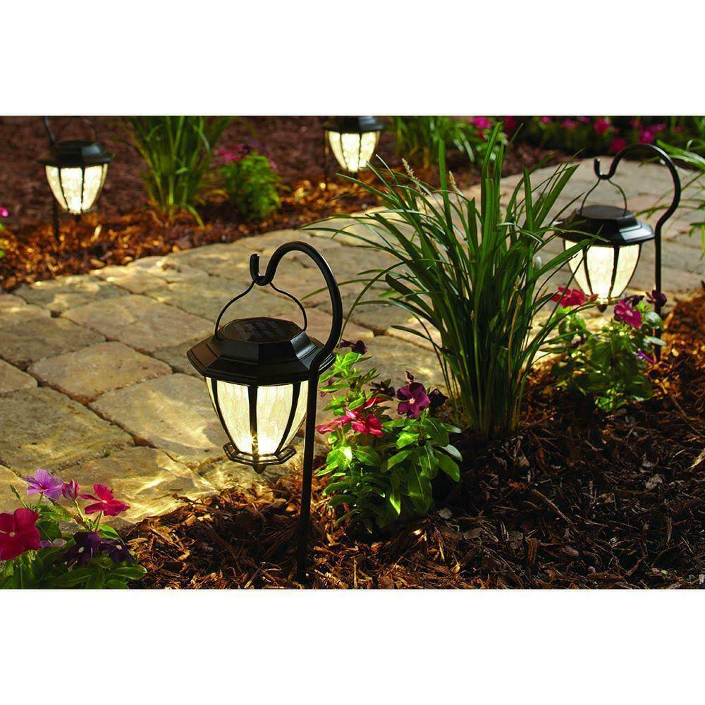 Matte Black Outdoor Integrated LED Path Light with Hammered Glass Lens (4-Pack) Y605