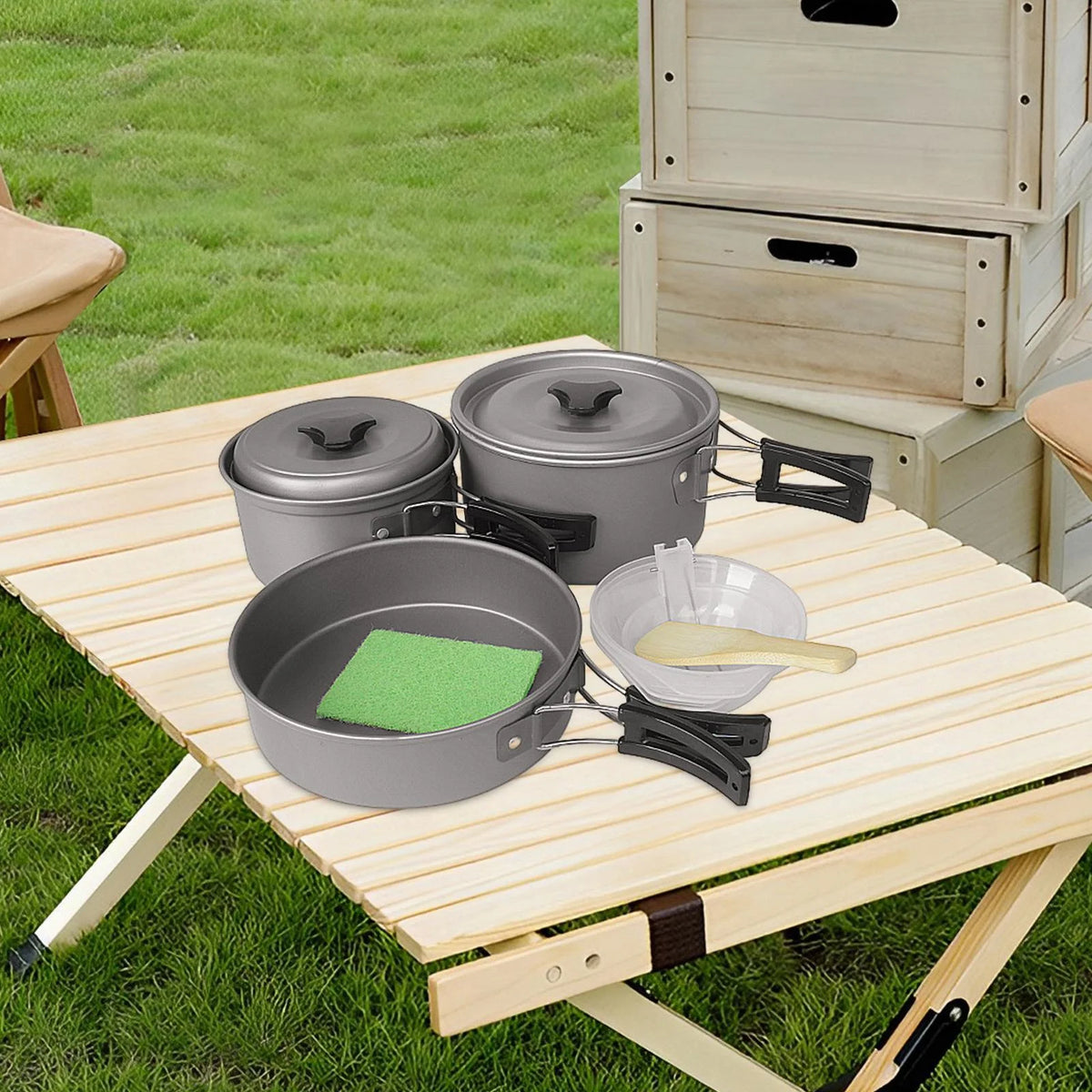 Camping Cookware Set Pot and Pan Compact Lightweight E51526