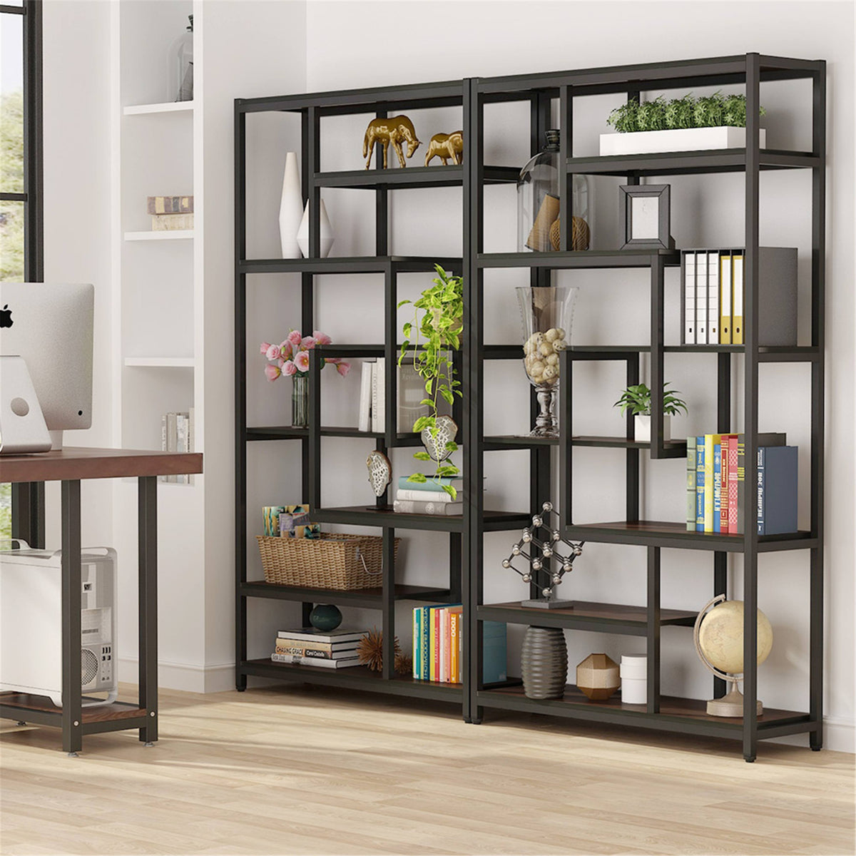 Black Staggered Bookshelf Etagere Bookcase P3268