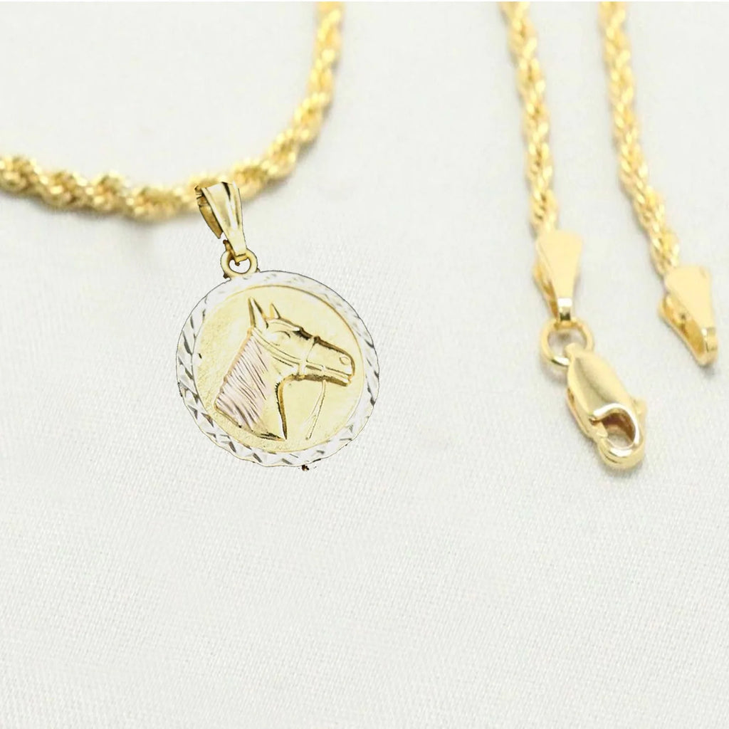 14K Bonded Gold Rope Chain Necklace with Horse Charm and Gift Box/Bag U207198