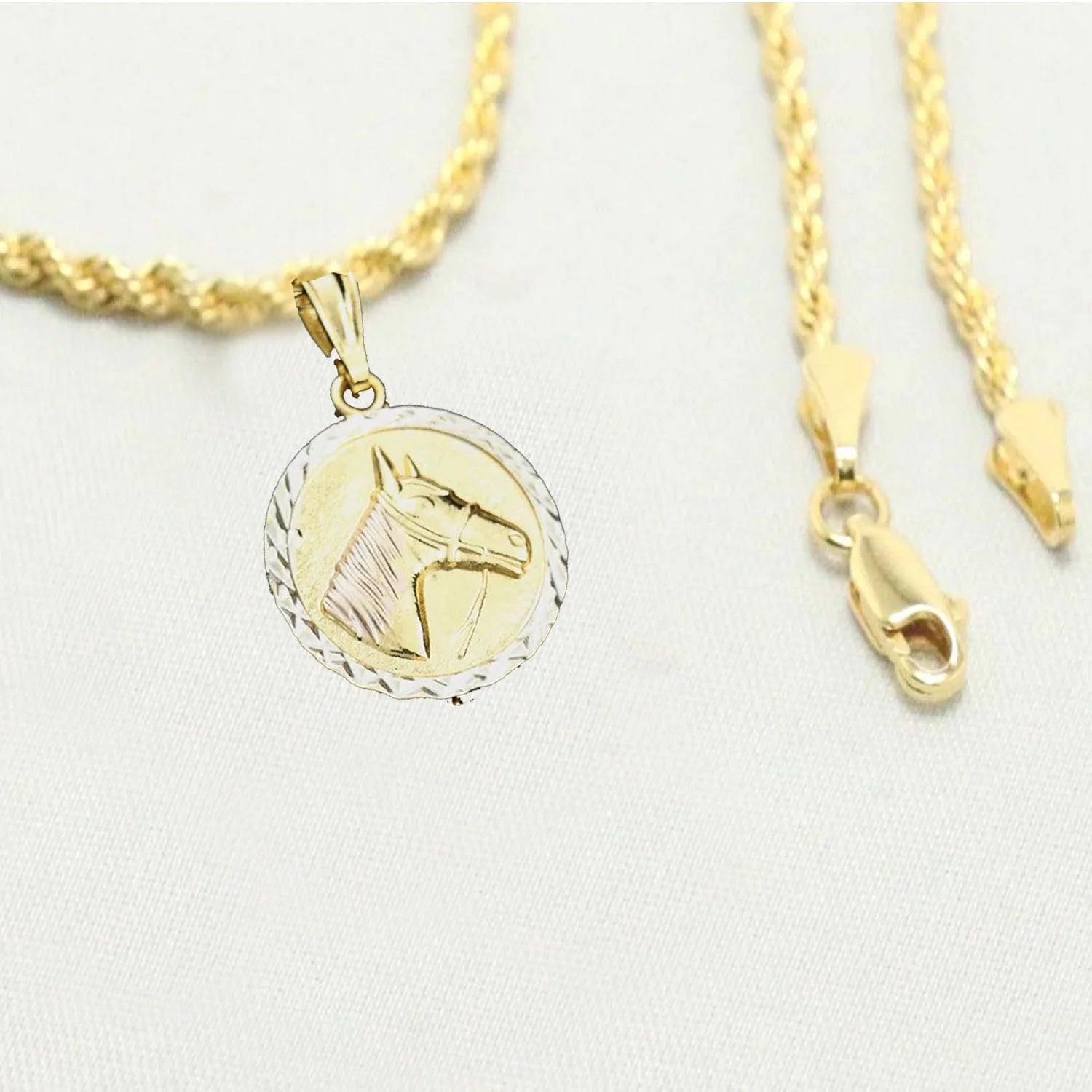 14K Bonded Gold Rope Chain Necklace with Horse Charm and Gift Box/Bag U207198