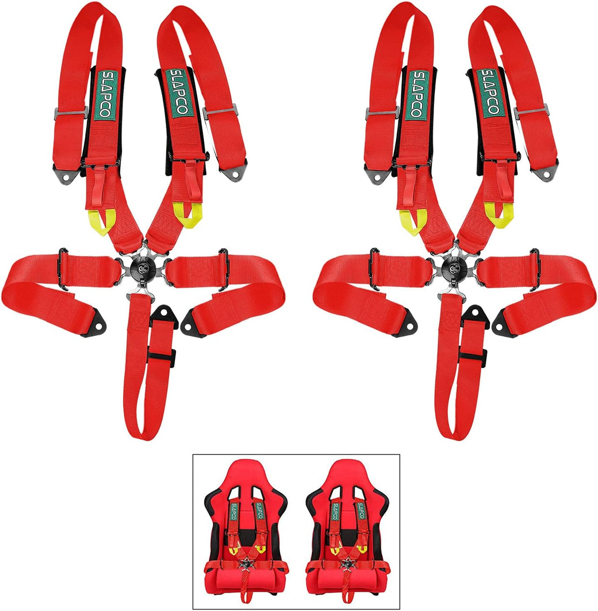 Red 2PCS 5-Point Racing Safety Harness Set with Shoulder Pads Universal Polyester Safety Harness Set D803347