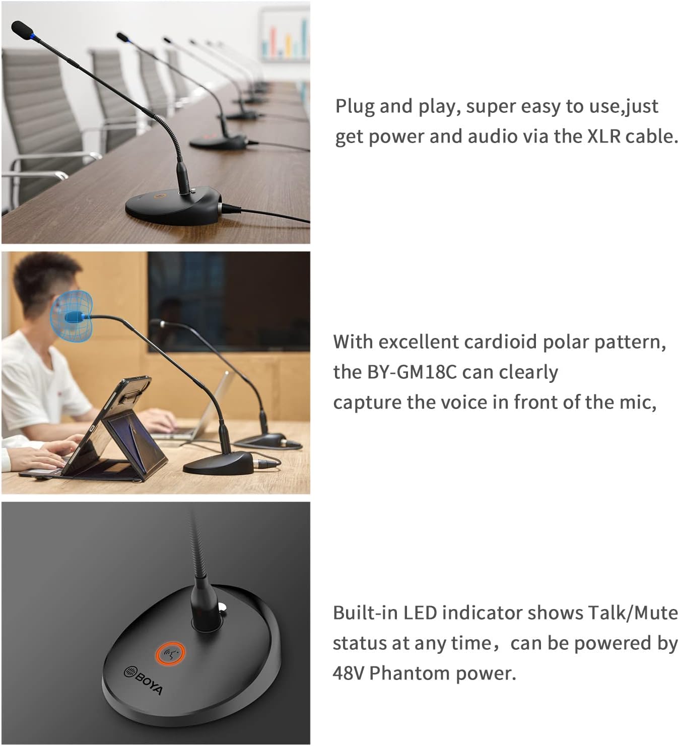 Desktop Gooseneck Condenser Microphone 18" with Mute Button LED Indicator XLR Mic C62939