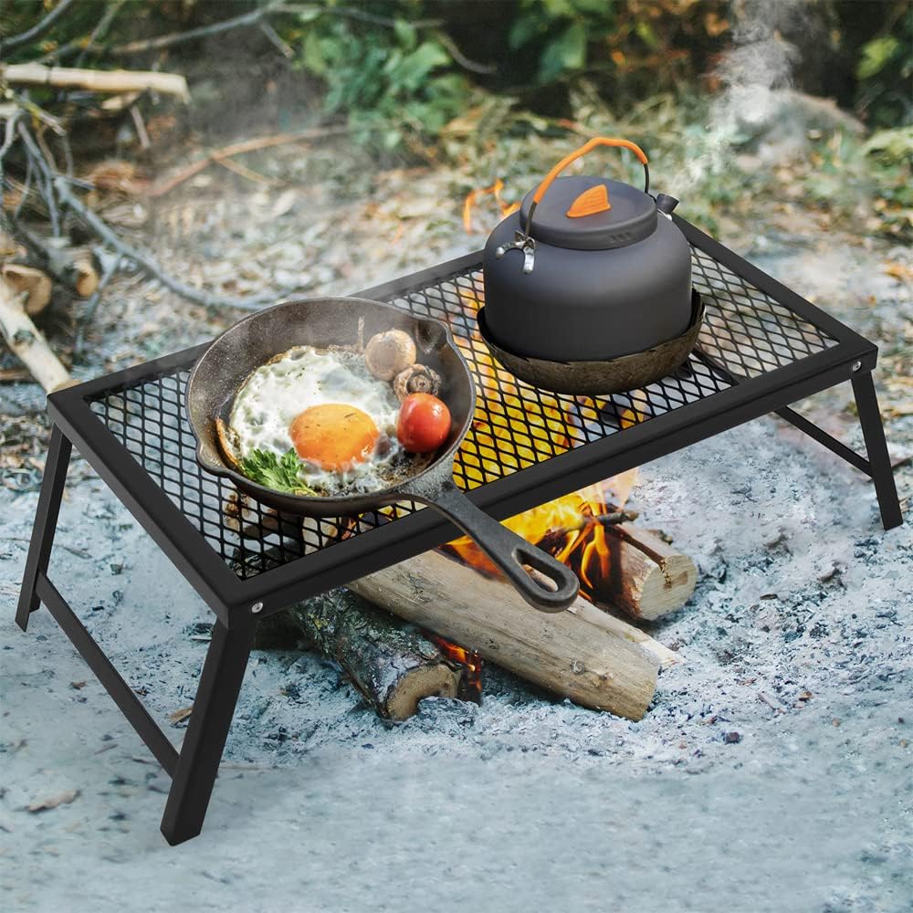 Black Steel Folding Campfire Grill with Legs R839