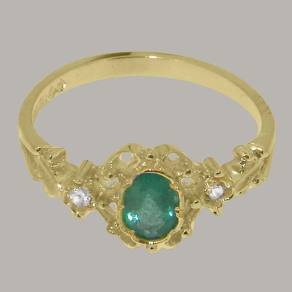 9k Yellow Gold Emerald & Diamond Engagement Ring V67026
