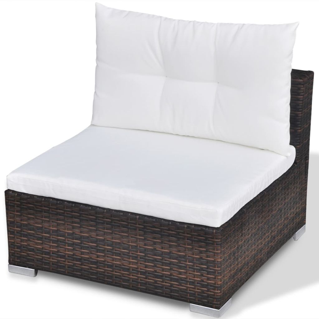 10 Piece Brown Poly Rattan Outdoor Sofa Set with Coffee Table and Ottoman B618