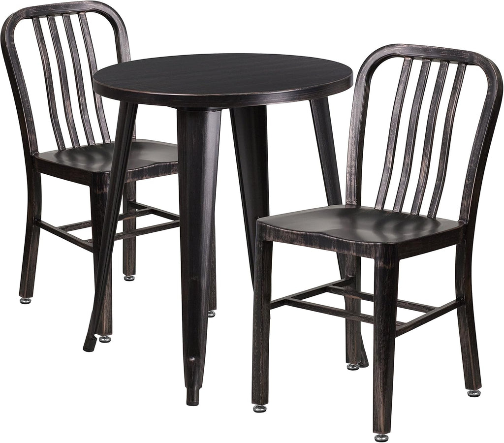 24'' Round Green Metal Indoor-Outdoor Table Set with 2 Chairs V6487