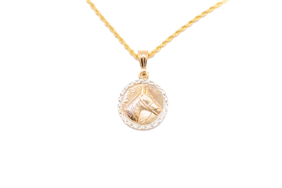 14K Bonded Gold Rope Chain Necklace with Horse Charm and Gift Box/Bag U207198