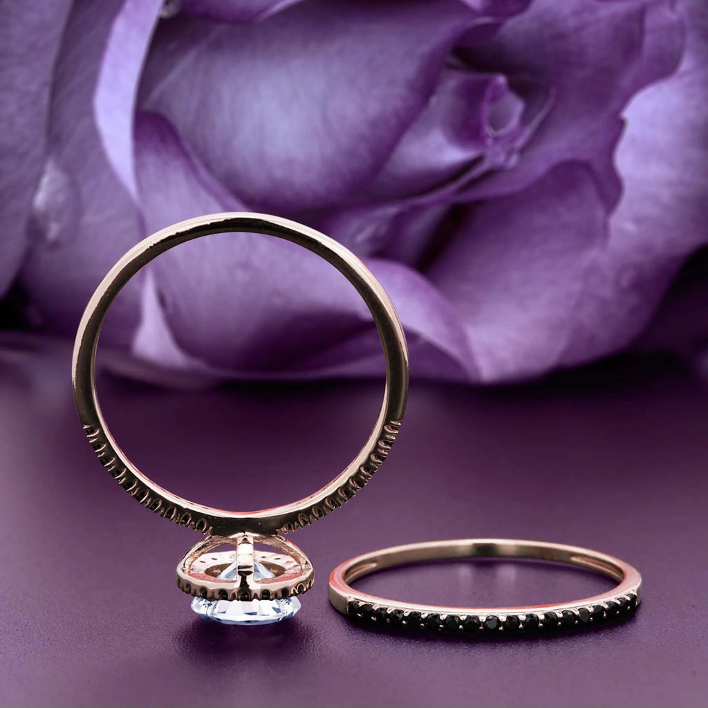 Art Deco 2.00 Carat Round Cut Diamond Moissanite And Black Diamond Moissanite Engagement Ring in 925 Sterling Silver With Rose Gold Plating E353