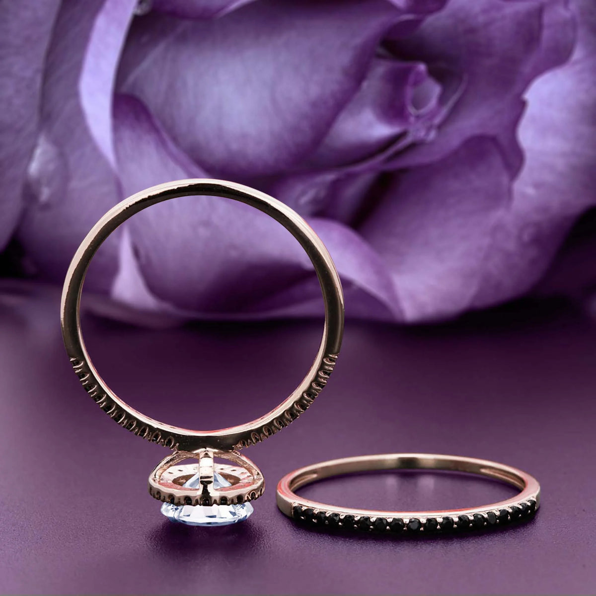 Art Deco 2.00 Carat Round Cut Diamond Moissanite And Black Diamond Moissanite Engagement Ring in 925 Sterling Silver With Rose Gold Plating E353