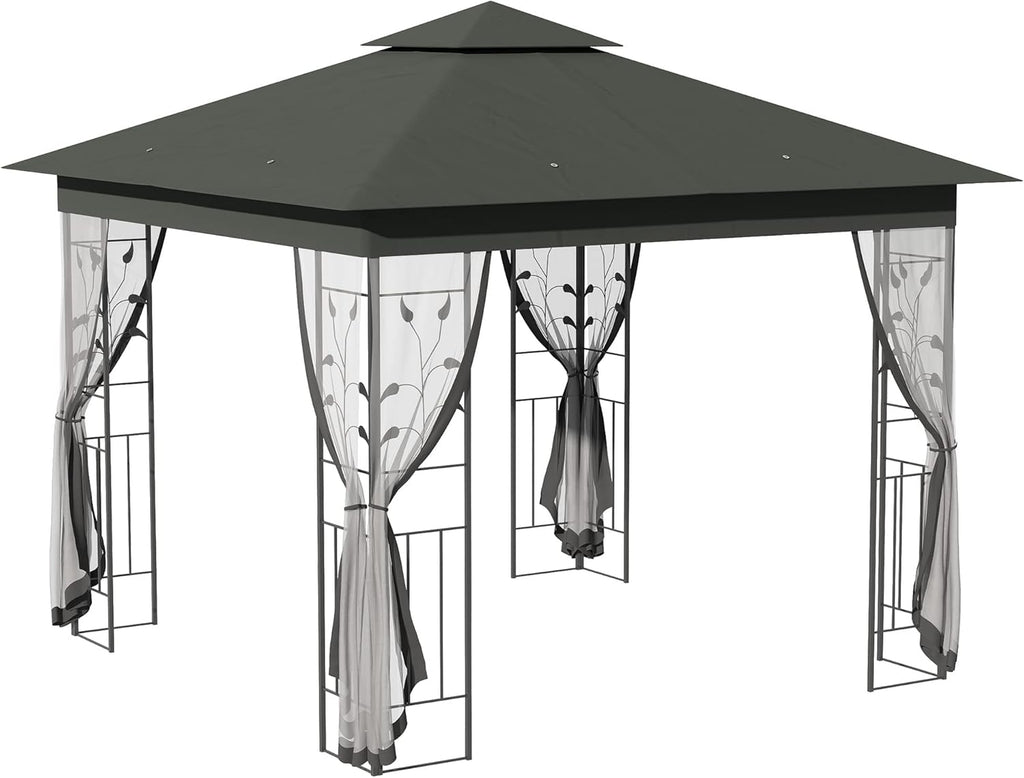 Grey 10' x 10' Outdoor Patio Gazebo Canopy with Steel Frame B8917