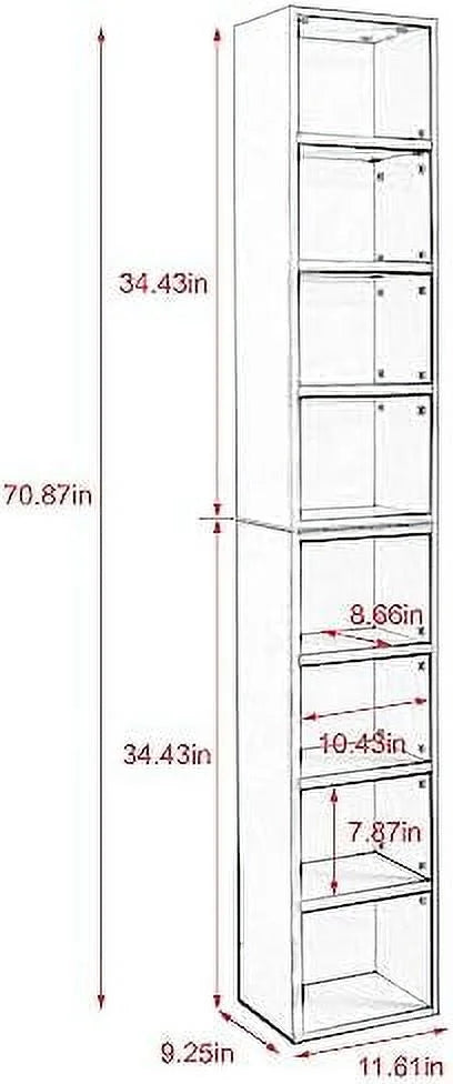 8-Tier Tall Narrow Bookcase with Adjustable Shelves (Walnut) V276