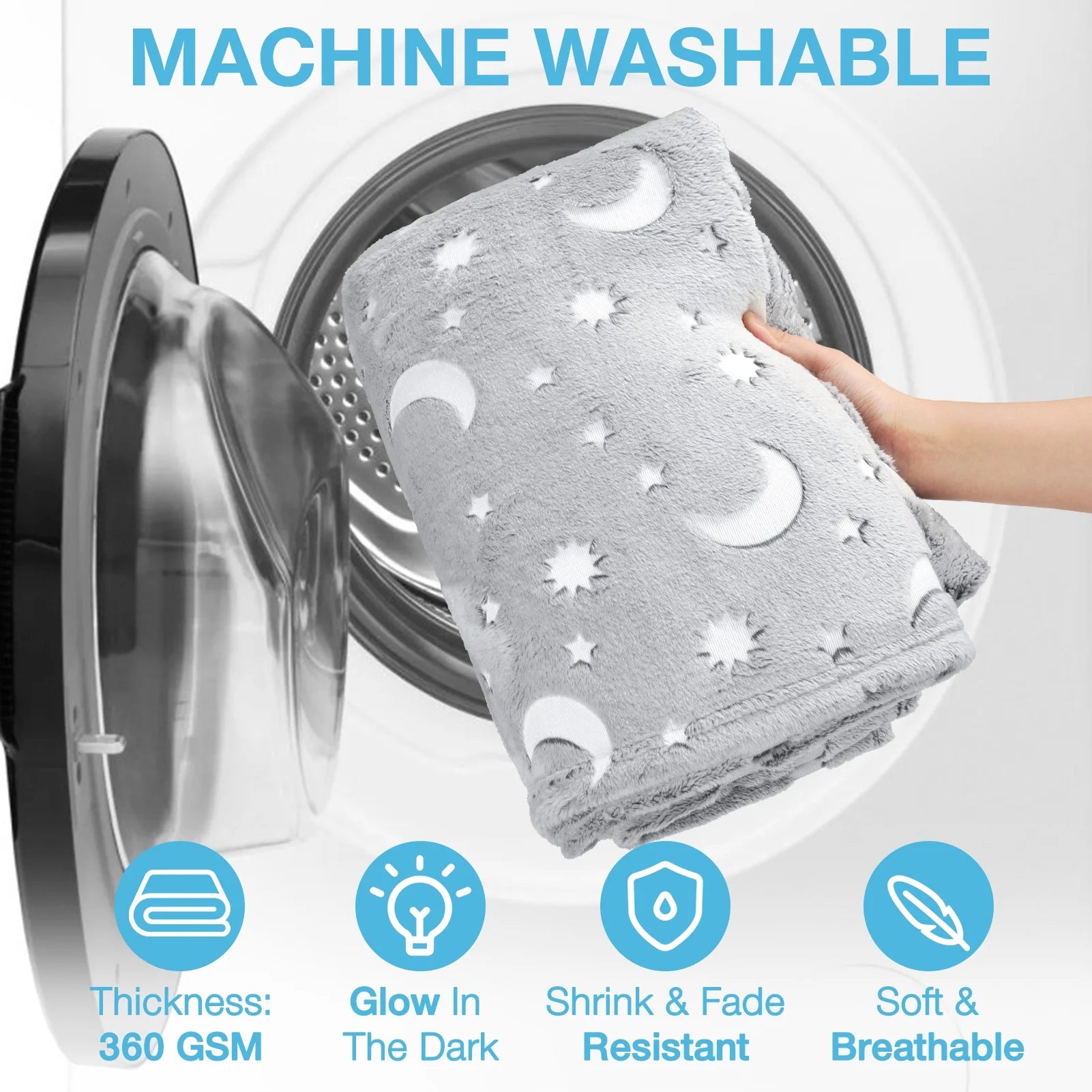 Glow in The Dark Plush Fleece Throw Blanket 60x70 inches Grey R56578