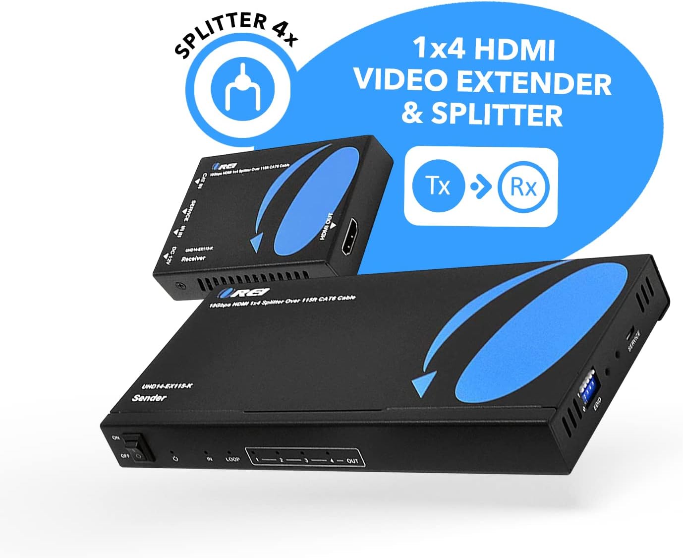 1x4 HDMI Extender Splitter 4K over Single Cable CAT6/7 4K@60Hz HDCP 2.2 with IR Remote EDID Management C9434