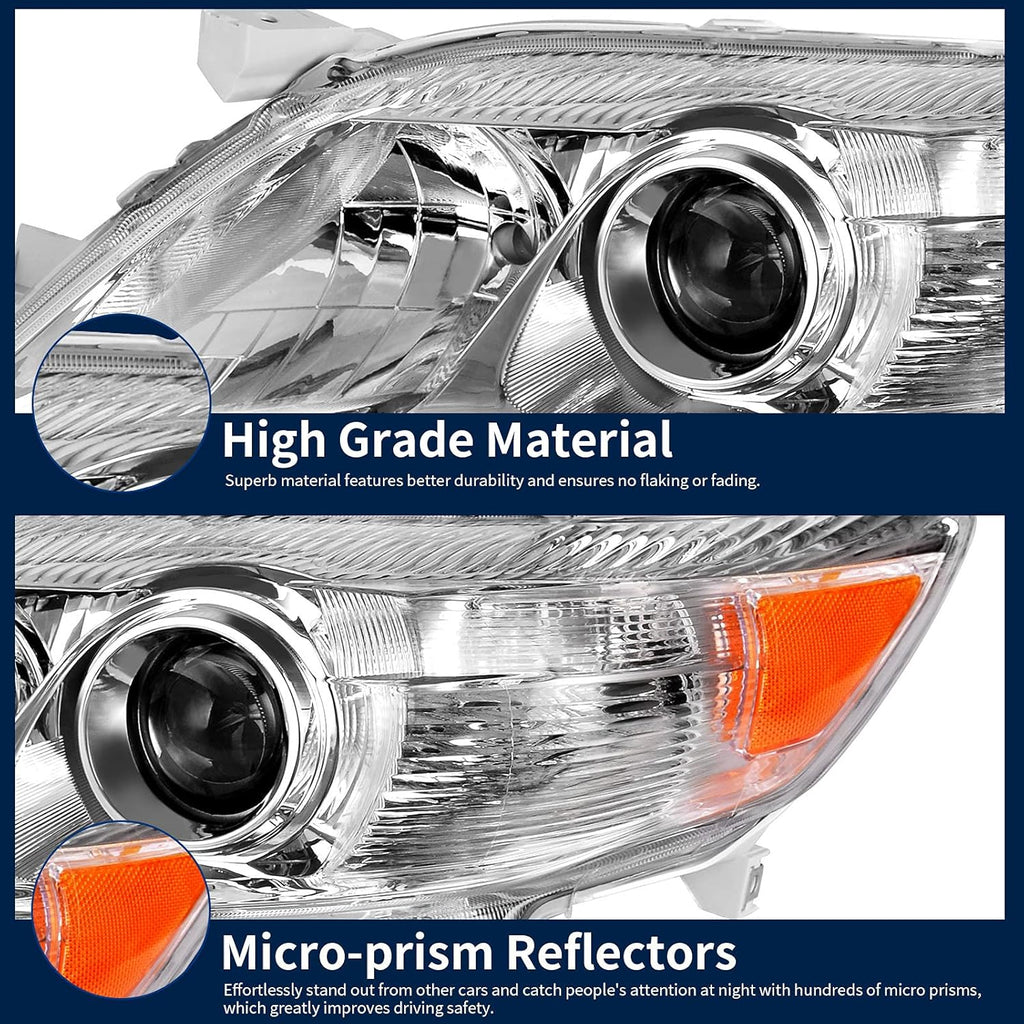 Headlight Assembly for 2010-2011 Camry Hybrid Chrome Housing Amber Reflector Projector Headlights O205470